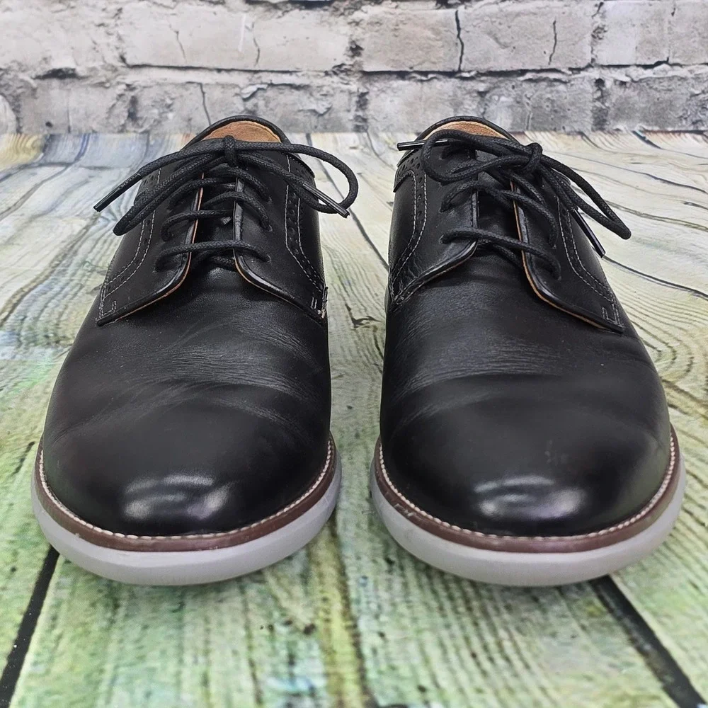Johnston & Murphy Holden Plain Toe Oxford Men 10 Black Leather Hybrid Dress Shoe